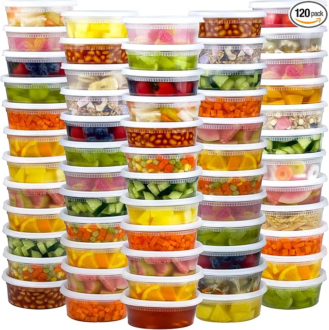 60 Sets (120-Piece) Deli Containers with Lids 8 oz, Leak-Proof & BPA Free Airtight Takeout Plastic Food Storage Containers for Soup, Freezer/Microwave/Dishwasher Safe