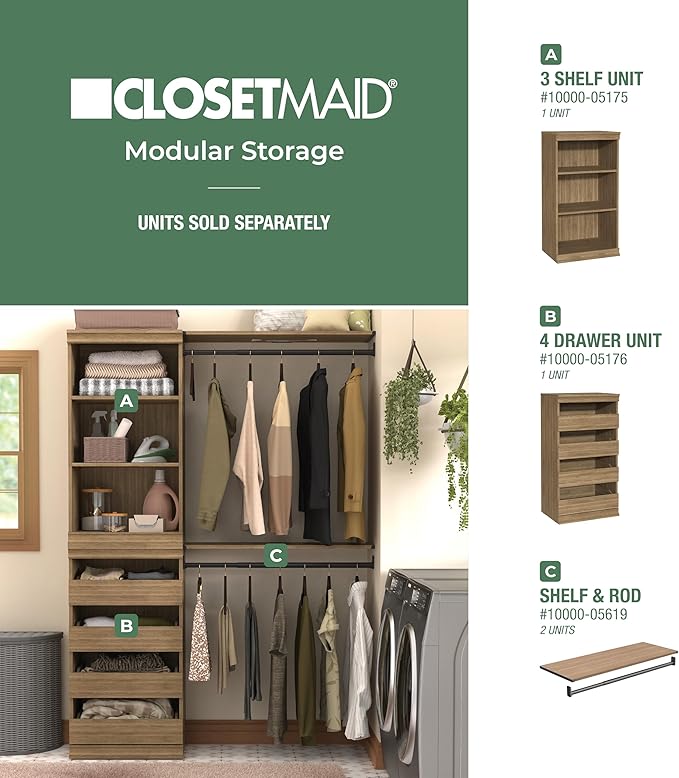 ClosetMaid Modular Storage Stackable 3-Shelf Unit, Sand