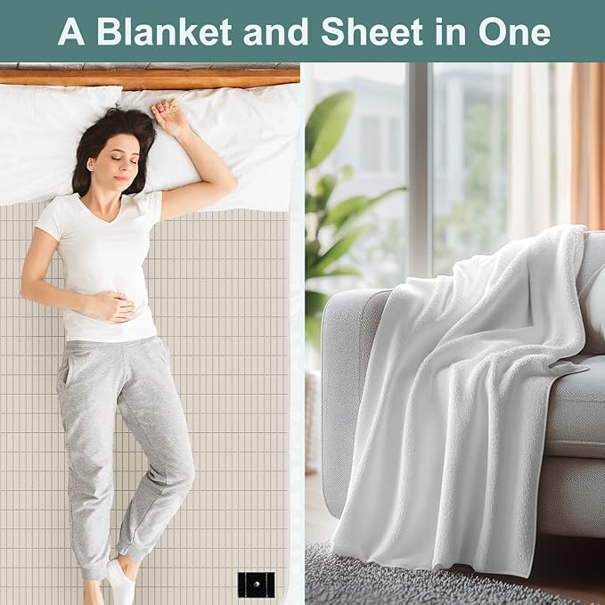 MAOOHON Grounding Blanket Queen, Earth Connected Bedding Throw, Grounding Sheet for Improved Sleep, Includes Silver Fiber 60x80 Inch, Beige