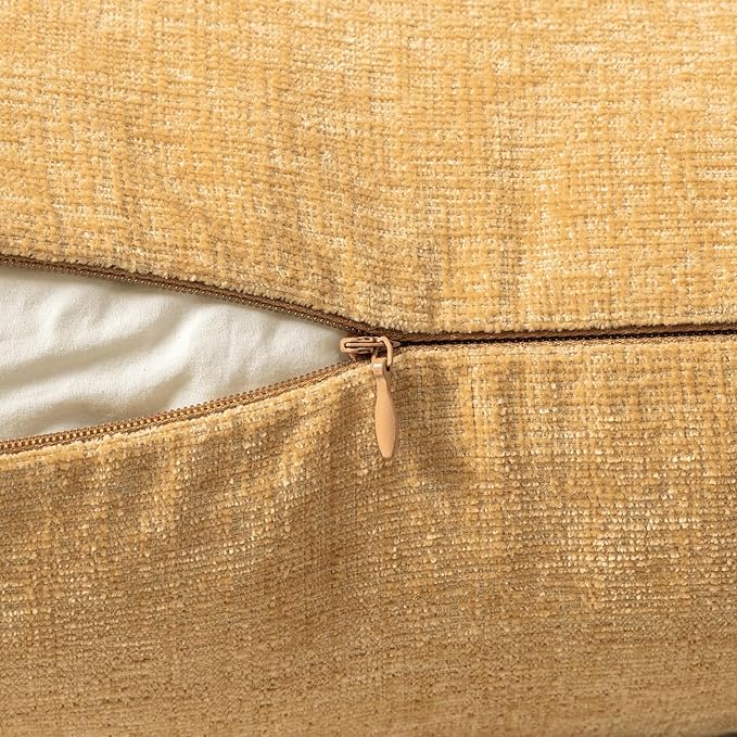 MIULEE Pack of 2 Couch Throw Pillow Covers 12x20 Inch Soft Beige Yellow Chenille Pillow Covers for Sofa Living Room Spring Home Decor Couch Solid Dyed Cases