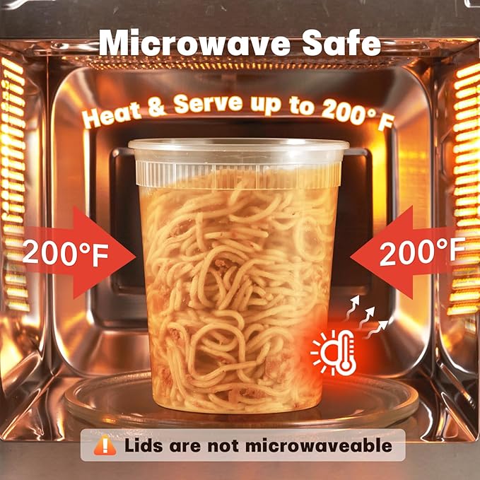 32 oz Deli Containers with Lids [24 Set] – Made in USA, BPA-Free Plastic Food Containers, Freezer & Microwave Safe, Stackable Meal Prep & Soup Storage Containers, Ideal for Takeout & Kitchen Use