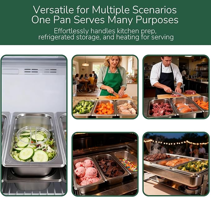 6 Pack Stainless Steam Hotel Pan with Lid, 1/3 Size x 6 Inch Deep Table Steam Pan Restaurant Supplies Reusable Anti Rust Catering Storage for Home, Buffet,Party, Restaurant, Hotel