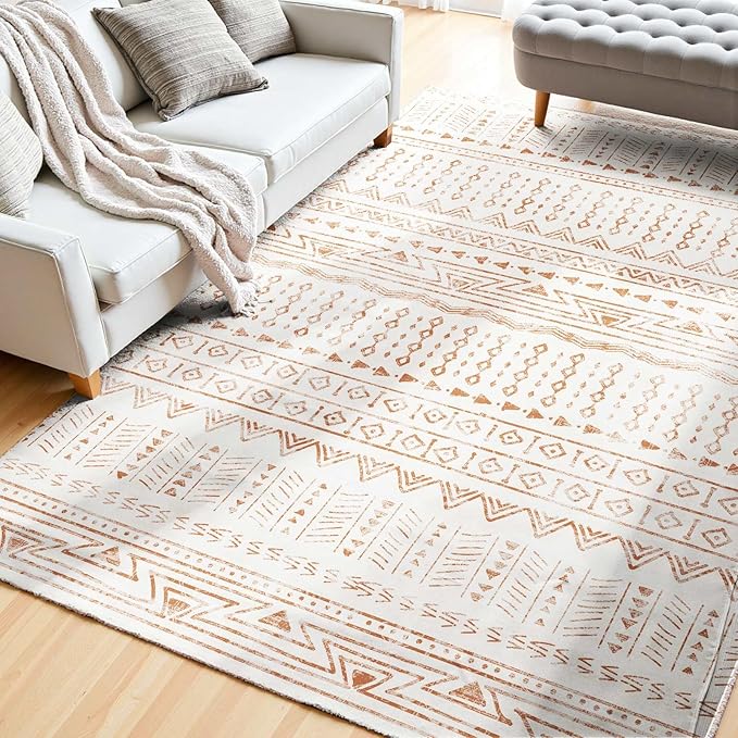 VEVOR 5 x 7 ft Area Rug Large Washable Rug Non-Slip and Tear-Resistant Soft Carpet Pet & Child Friendly Modern Area Rugs Indoor Mat for Bedroom Office Living Room Kids Room Entryway Beige