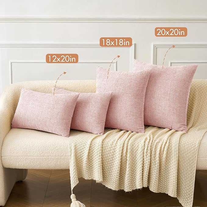 MIULEE Pack of 2 Couch Valentines Throw Pillow Covers 16x16 Inch Soft Spring Pink Chenille Pillow Covers for Sofa Living Room Solid Dyed Pillow Cases