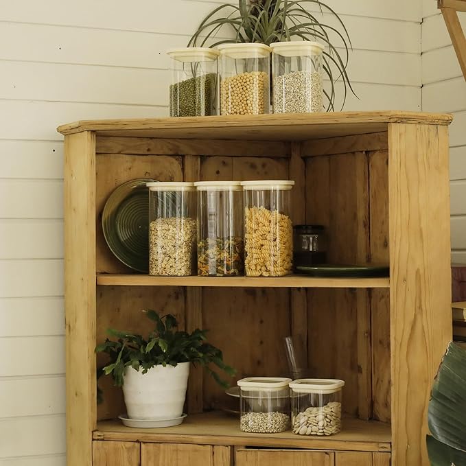 12pcs Square Glass Pantry Storage Containers with See Through Lids Kitchen Jars Sets for Cereal, Chips Refrigerator Safe, Professional Glass Canisters, Patent Approved (12PCS/MIX)