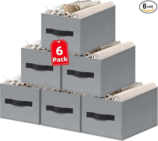 Criusia Large Blanket Storage Basket - 6 Pack Fabric Storage Bins for Closet Shelf, Storage Baskets for Clothes Toys, Home Organization Bins with Handles for Living Room, Nursery, Bedroom