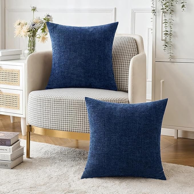 MIULEE Pack of 2 Couch Throw Pillow Covers 20x20 Inch Spring Soft Navy Chenille Pillow Covers for Sofa Living Room Solid Dyed Pillow Cases