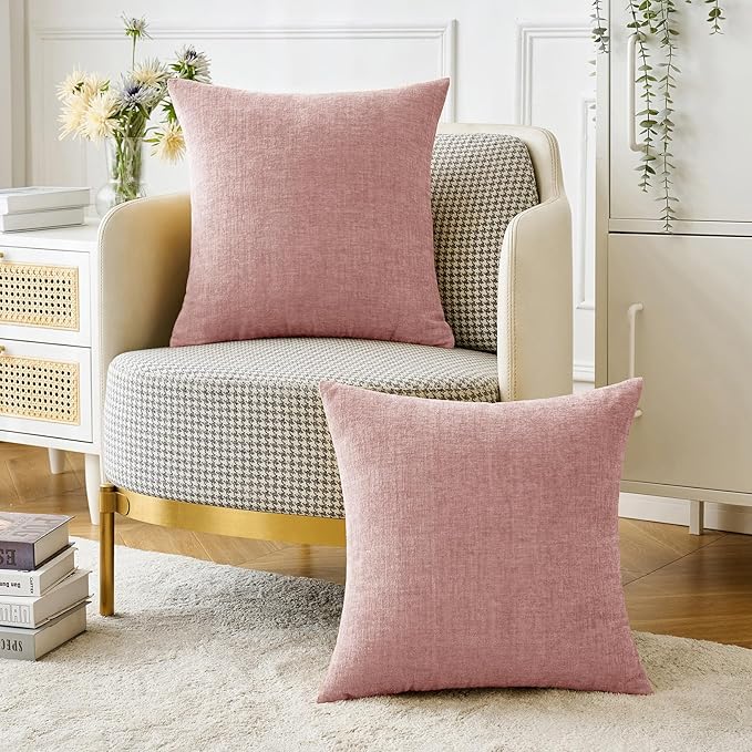 MIULEE Pack of 2 Couch Valentines Throw Pillow Covers 20x20 Inch Soft Spring Blush Pink Chenille Pillow Covers for Sofa Living Room Solid Dyed Pillow Cases