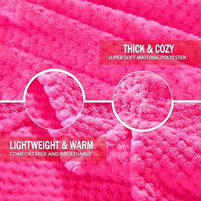 Exclusivo Mezcla Fleece Throw Blanket Extra Large, Super Soft and Warm Blankets for Couch, Sofa and Bed Waffle Textured, Cozy, Fuzzy and Lightweight (Hot Pink, 50x70 Inches)