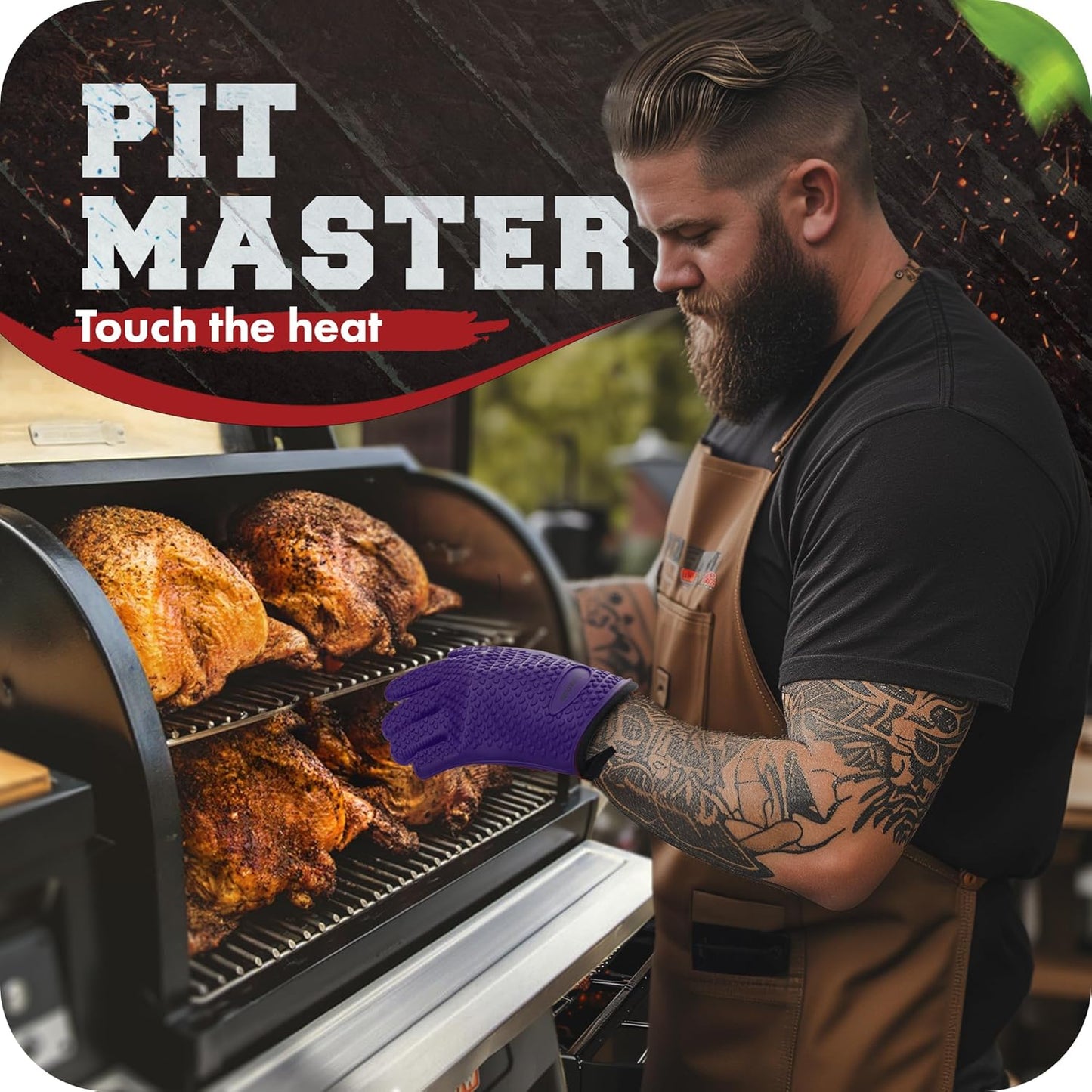 KITCHEN PERFECTION XL Silicone Smoker Oven Gloves -Extreme Heat Resistant BBQ Gloves -Handle Hot Food Right on Your Grill Fryer & Pit | Waterproof Oven Mitts Grill Gloves |Superior Value Set+3 Bonuses