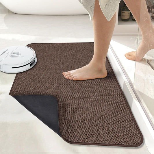 Bath Mat,Ultra Thin Bathroom Rugs,Rubber Bath Mats for Bathroom,No Slip Bath Rugs,Quick Dry,Machine Washable,Low Pile,Absorbent,Shower Outside,Sink,Home Decor Accessories.Brown,2'x3'(24x36inch)