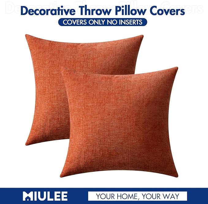 MIULEE Pack of 2 Rust Throw Pillow Covers 16x16 Inch Soft Chenille Pillow Covers for Sofa Living Room Couch Solid Dyed Cases
