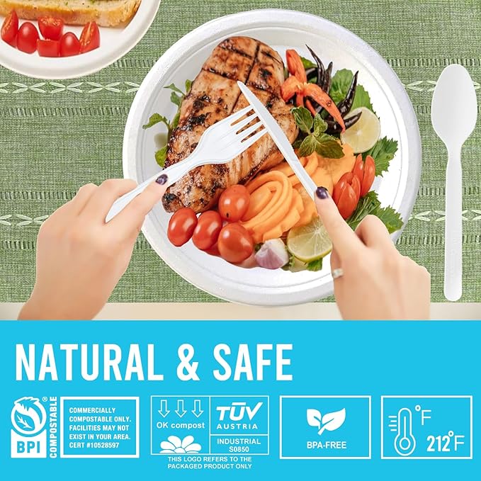 500 Count Compostable Disposable Non Plastic Knives, Large Heavy Duty Biodegradable Utensils, Eco Friendly Durable Sturdy Recyclable Knives Flatware Silverware for Party Wedding Daily Use