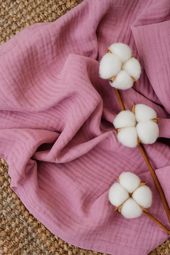 Goqan Muslin Blanket Twin 55x79 – 100% Turkish Cotton 4 Layer Boho Muslin Blanket for Adults, Four Season, Lightweight and Thin, Soft, Breathable, for Bed, Couch - Pink