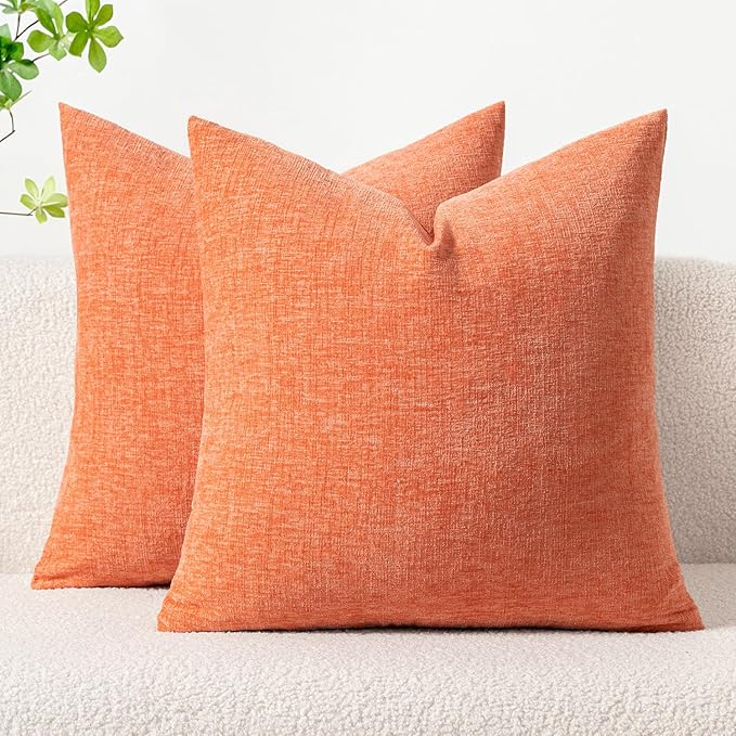 MIULEE Pack of 2 Couch Throw Pillow Covers 18x18 Inch Soft Coral Red Chenille Pillow Covers for Sofa Living Room Spring Home Decor Couch Solid Dyed Cases