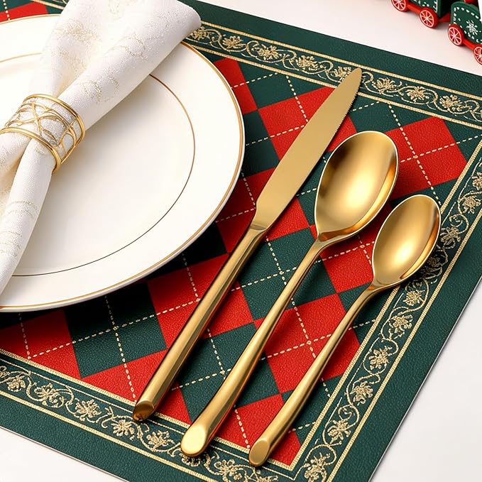 Gold 5-Piece Silverware Set, Elegant Stainless Steel Flatware Set, Cutlery Set Mirror Polished, Dishwasher Safe, Service for 1