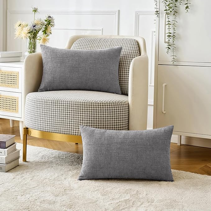 MIULEE Pack of 2 Couch Throw Pillow Covers 12x20 Inch Soft Dark Gray Chenille Pillow Covers for Sofa Living Room Solid Dyed Pillow Cases