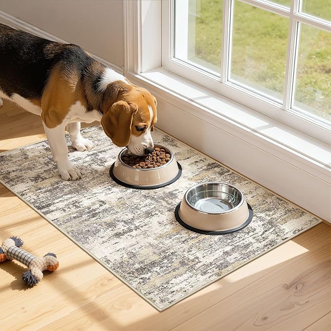 Washable Area Rugs: 2x3 Abstract Modern Soft Stain Resistant Non-Slip Backing for Living Room Entryway Bedroom Nursery - Gold Brown