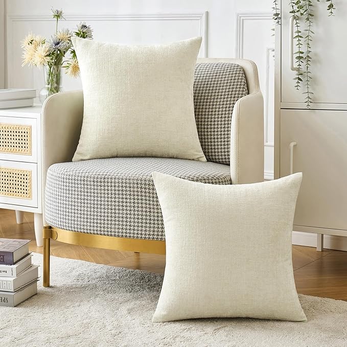 MIULEE Pack of 2 Cream Throw Pillow Covers 18x18 Inch Natural Soft Pillow Covers for Sofa Living Room Spring Home Decor Couch Solid Dyed Cases