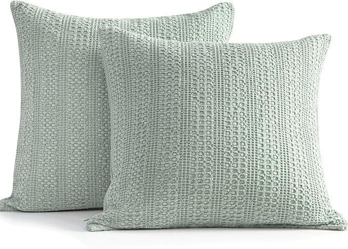 COCOPLOCEUS Sage Green Pillow Covers 18x18 Boho Throw Pillow Covers Set of 2 Decorative Pillow Shams Stone Washed Cotton Pillowcase for Couch Sofa Chair Bed Car