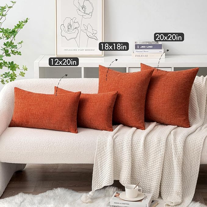 MIULEE Pack of 2 Rust Throw Pillow Covers 16x16 Inch Soft Chenille Pillow Covers for Sofa Living Room Couch Solid Dyed Cases