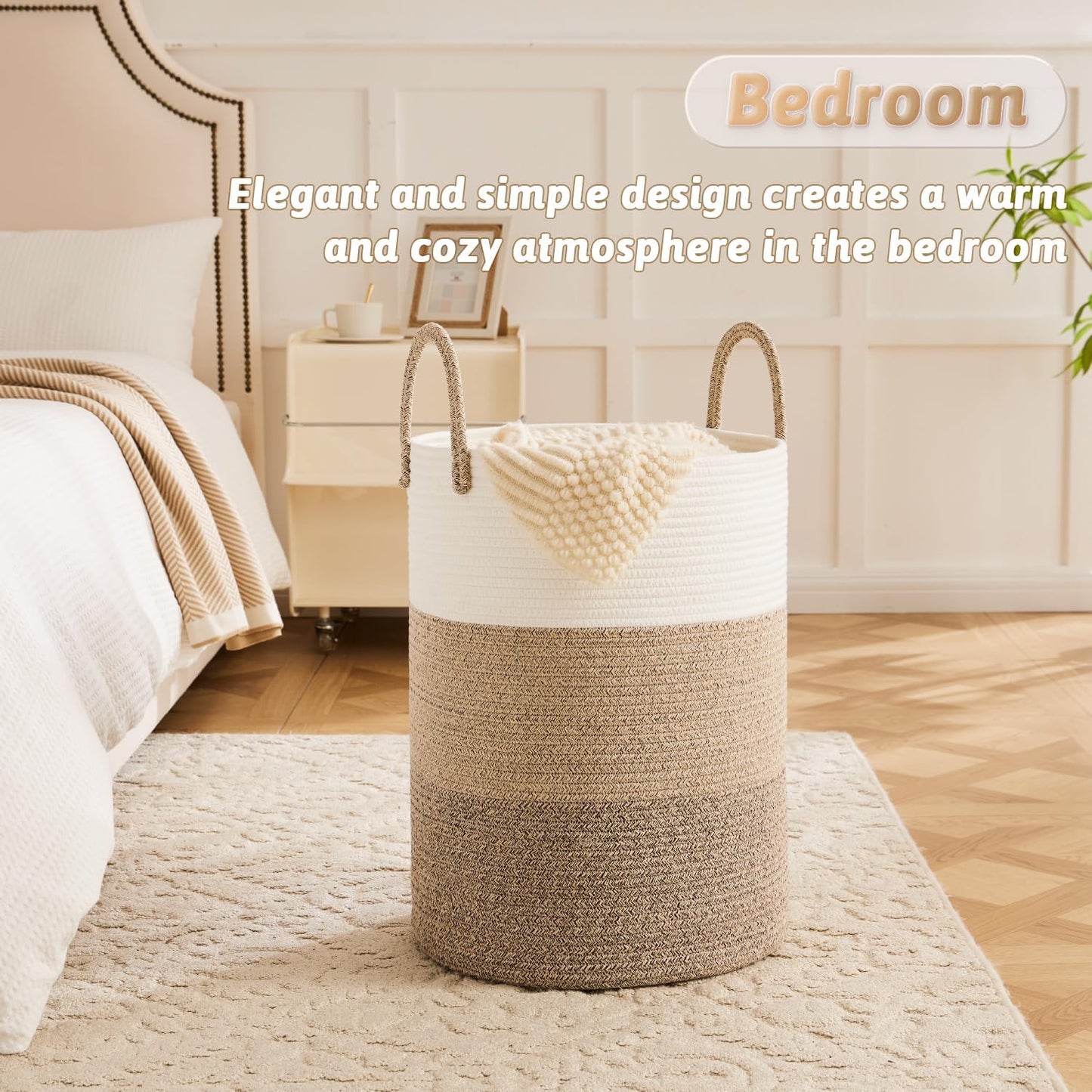 Laundry Basket,Woven Cotton Rope Laundry Hamper,100L for Decorative Storage of Dirty Clothes,Toys and Blankets in Bathroom,Bedroom and Living Room