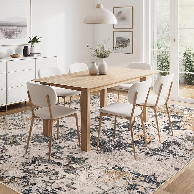 Area Rugs for Living Room: 10x14 Abstract Washable Rug Large Soft Stain Resistant Non-Slip Backing for Bedroom Dining Room Indoor Home Office Carpet for Kids Pet Friendly Families - Grey Gold