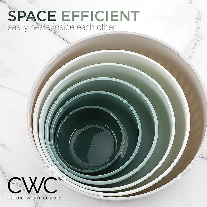 COOK WITH COLOR Prep Bowls with Lids- Wide and Deep Nesting Plastic Small Mixing Bowl Set with Lids, 12 Piece Set - Wide Bowls, Green