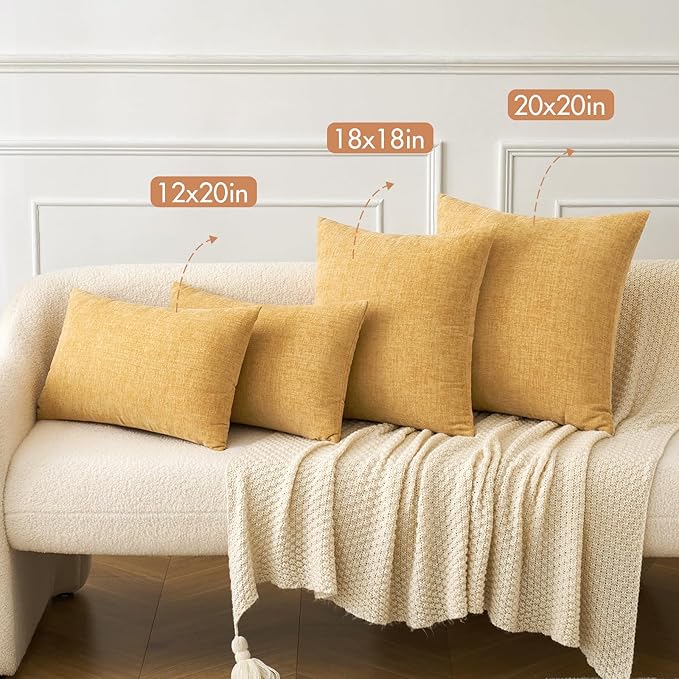 MIULEE Pack of 2 Couch Throw Pillow Covers 18x18 Inch Soft Gold Chenille Pillow Covers for Sofa Living Room Spring Home Decor Couch Solid Dyed Cases