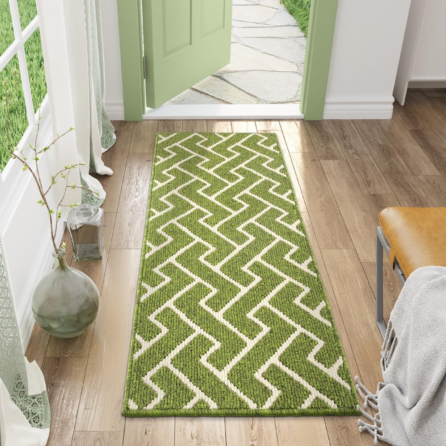 hicorfe Indoor Doormat,Front Back Door Mat Rubber Backing Non Slip Door Mats 20"x48" Absorbent Resist Dirt Entrance Doormat Inside Floor Mats for Entryway Washable Low-Profile(Sage Green)