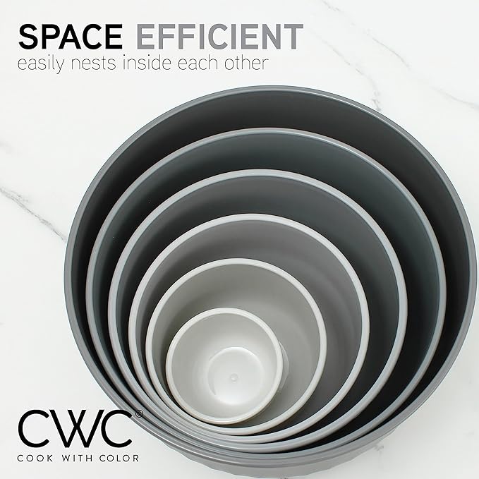 COOK WITH COLOR Prep Bowls with Lids- Wide and Deep Nesting Plastic Small Mixing Bowl Set with Lids, 12 Piece Set - Deep Bowls, Gray