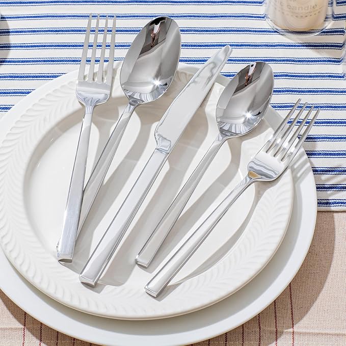 KINGSTONE Silverware Set, 40-Piece Flatware Cutlery Set Premium Stainless Steel, Service for 8, for Kitchen, Home, Wedding, Party, Mirror Polished and Dishwasher Safe