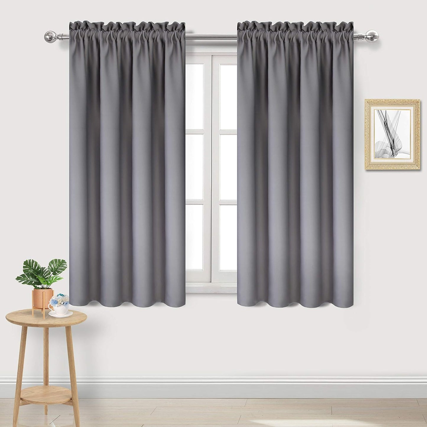 DWCN Grey Blackout Curtains for Bedroom – Rod Pocket Thermal Insulated Energy Saving Drapes for Living Room and Bedroom, W 38 x L 54 Inch, 2 Panels