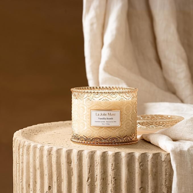 LA JOLIE MUSE Vanilla Bomb Candle | Lemon Zest, Fressia & Patchouli | 12 oz Large 2-Wick Soy Wax Candle | 60 Hours Clean Burn | Valentines Day Decor & Gift for Her