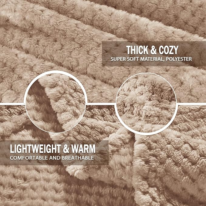 Exclusivo Mezcla Fleece Bed Blanket Queen Size, Super Soft and Warm Blankets for Couch, Sofa and Bed Waffle Textured, Cozy, Fuzzy and Lightweight (Tan, 90x90 Inches)