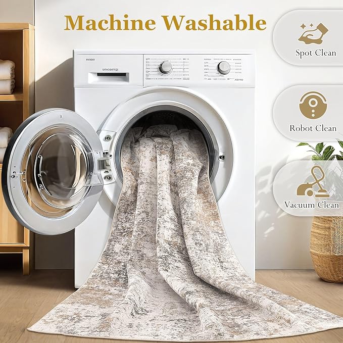 8x10 Area Rugs for Living Room：Washable Rug Abstract Modern Neutral Large Soft Stain Resistant Non-Slip Backing Machine Table for Bedroom Dining Room Indoor Home Office Carpet - Brown Grey