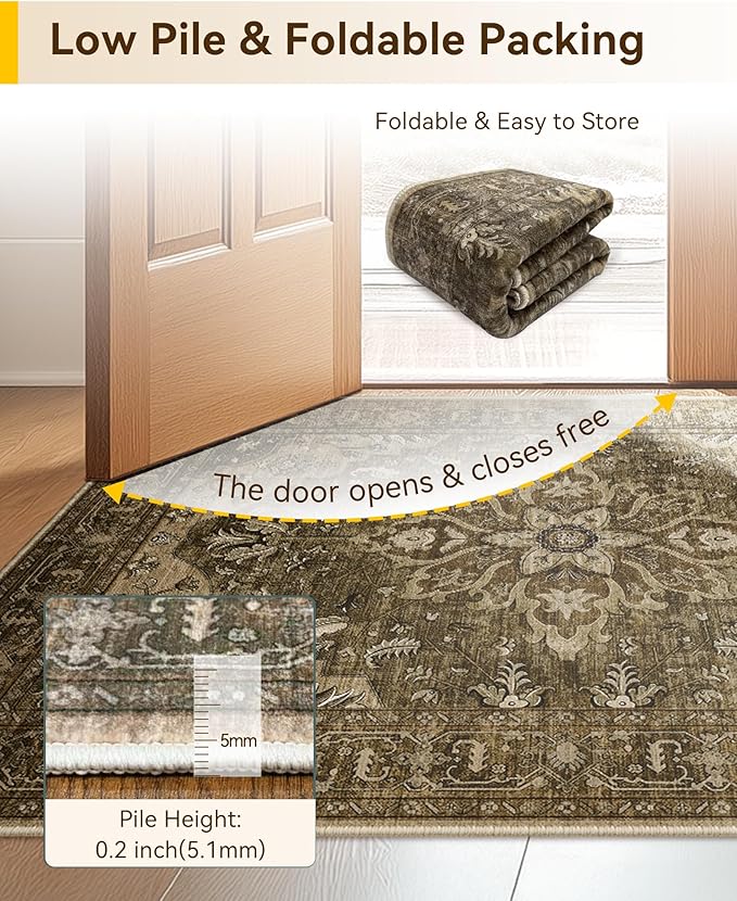 RELEANY Area Rugs 2'x6' Runner Rug Non Slip Washable for Kitchen Hallway Bedroom Beside Laundry Room Bathroom Rug, Floor Carpet, Brown Dark Brown