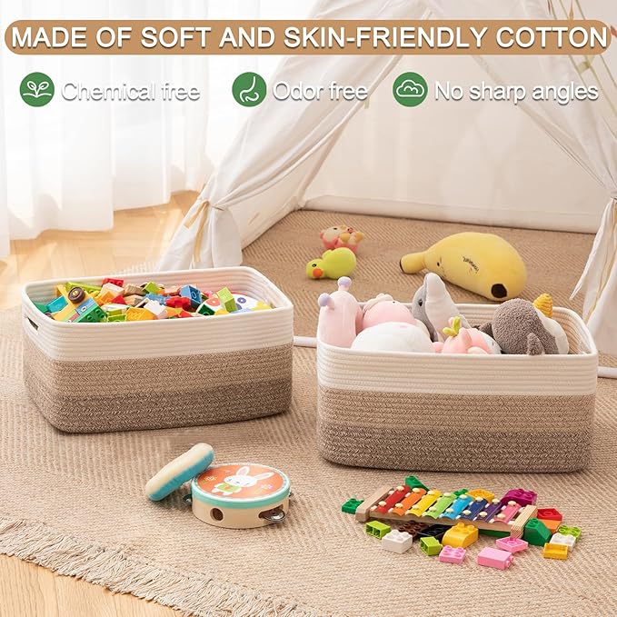 OIASKET Large Storage Basket for Organizing, Woven Rope Basket for Shelves, Closet Organizer Bins for Clothes, Blanket, Toys, Baby Nursery Storage, 17.7" x 13" x 7.87", 4 Packs Gradient Yellow