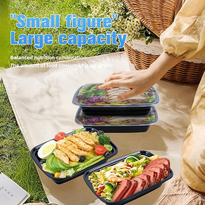 28oz meal prep containers with lids, 50 Pack (100-Piece),BPA-Free, Food Safe & Leakproof Reusable Plastic Food Storage – Microwave Safe, Stackable Takeout Boxes