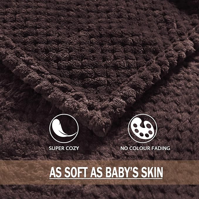 Exclusivo Mezcla Fleece Bed Blanket Twin Size, Super Soft and Warm Blankets for Couch, Sofa and Bed Waffle Textured, Cozy, Fuzzy and Lightweight (Coffee, 90x66 Inches)