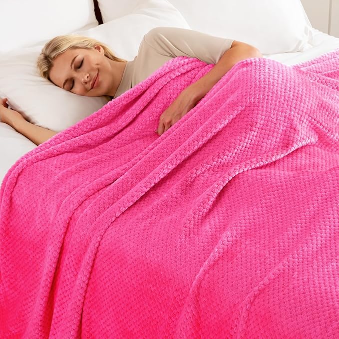 Exclusivo Mezcla Fleece Bed Blanket Queen Size, Super Soft and Warm Blankets for Couch, Sofa and Bed Waffle Textured, Cozy, Fuzzy and Lightweight (Hot Pink, 90x90 Inches)