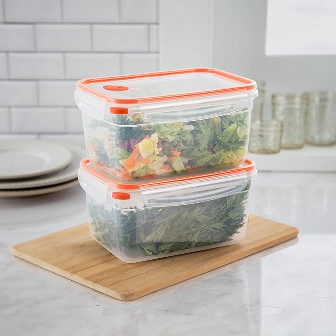 Sterilite Ultra-Seal 12 Cup Rectangle, Airtight Food Storage Container, Latching Lid, Microwave and Dishwasher Safe, Clear With Orange Gasket, 6-Pack