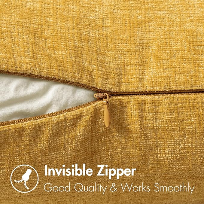 MIULEE Pack of 2 Mustard Yellow Throw Pillow Covers 12x20 Inch Soft Spring Chenille Pillow Covers for Sofa Living Room Couch Solid Dyed Cases