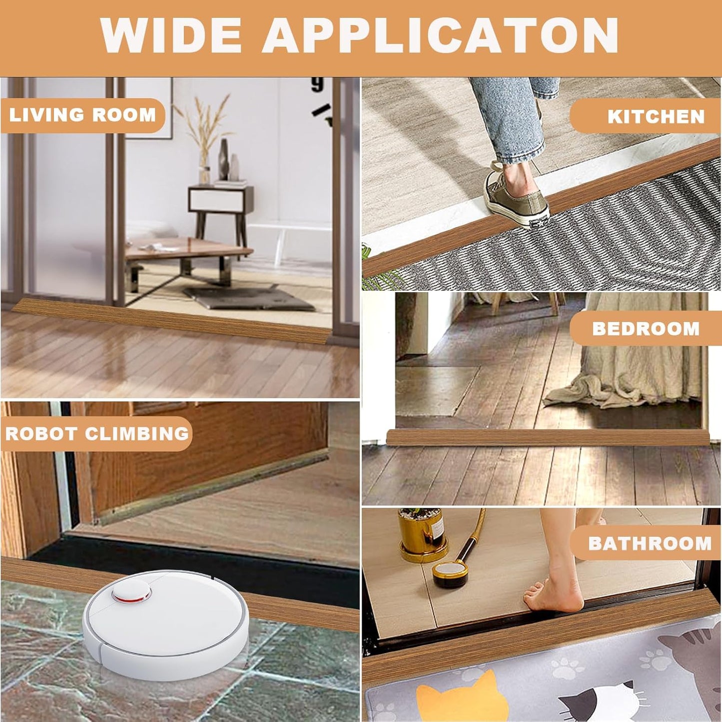 Vinyl Door Threshold Flooring Transition Strip Self Adhesive Carpet Edging Strip for Laminate Doorway Edge Threshold from 2/5" to 3/5" (Light Brown Wood Grain, 10 Ft)