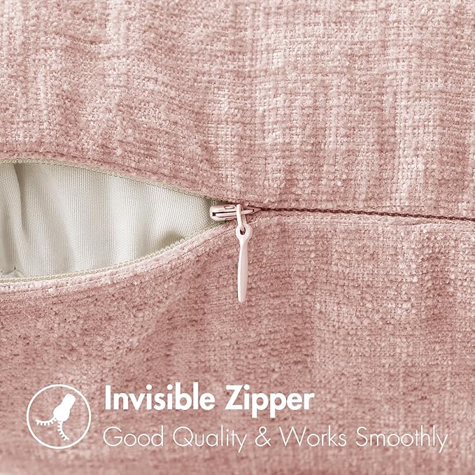 MIULEE Pack of 2 Couch Valentines Throw Pillow Covers 16x16 Inch Soft Spring Pink Chenille Pillow Covers for Sofa Living Room Solid Dyed Pillow Cases