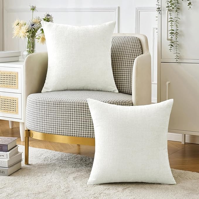 MIULEE Pack of 2 Christmas Couch Throw Pillow Covers 18x18 Inch Soft White Chenille Pillow Covers for Sofa Living Room Solid Dyed Pillow Cases