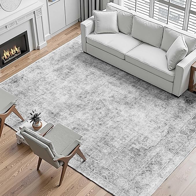 VEVOR 9 x 12 ft Area Rug Large Washable Boho Rug Non-Slip and Tear-Resistant Soft Carpet Pet & Child Friendly Bohemian Area Rugs Indoor Mat for Bedroom Living Room Kids Room Office Gray