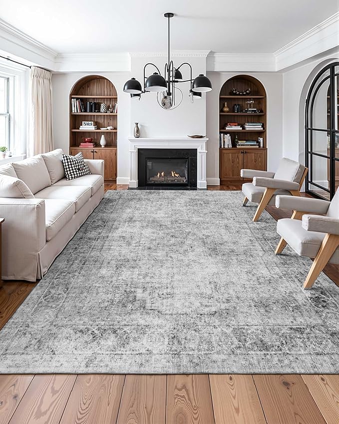 VEVOR 9 x 12 ft Area Rug Large Washable Boho Rug Non-Slip and Tear-Resistant Soft Carpet Pet & Child Friendly Bohemian Area Rugs Indoor Mat for Bedroom Living Room Kids Room Office Gray