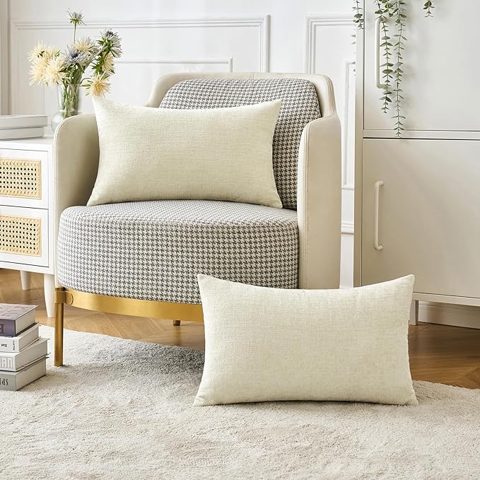 MIULEE Pack of 2 Cream Throw Pillow Covers 12x20 Inch Soft Chenille Pillow Covers for Sofa Living Room Spring Home Decor Couch Solid Dyed Cases