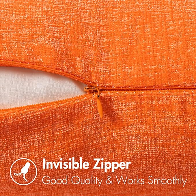 MIULEE Pack of 2 Bright Orange Throw Pillow Covers 16x16 Inch Soft Chenille Pillow Covers for Sofa Living Room Couch Solid Dyed Cases